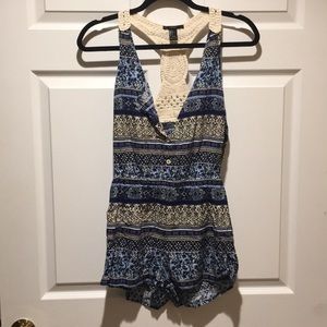 Blue & Cream Patterned Romper